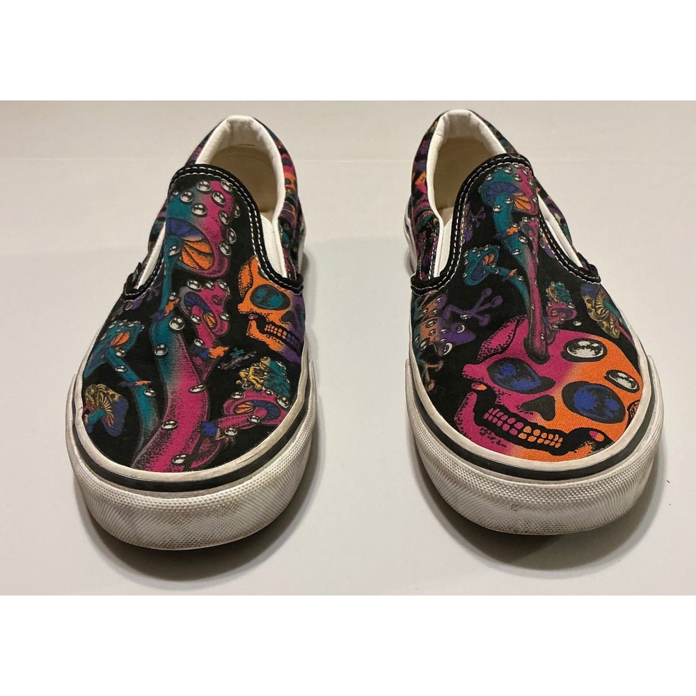 Vans Classic Slip-On Trippy Skull Mushroom Canvas Skate Shoes Mens‎ 10.5